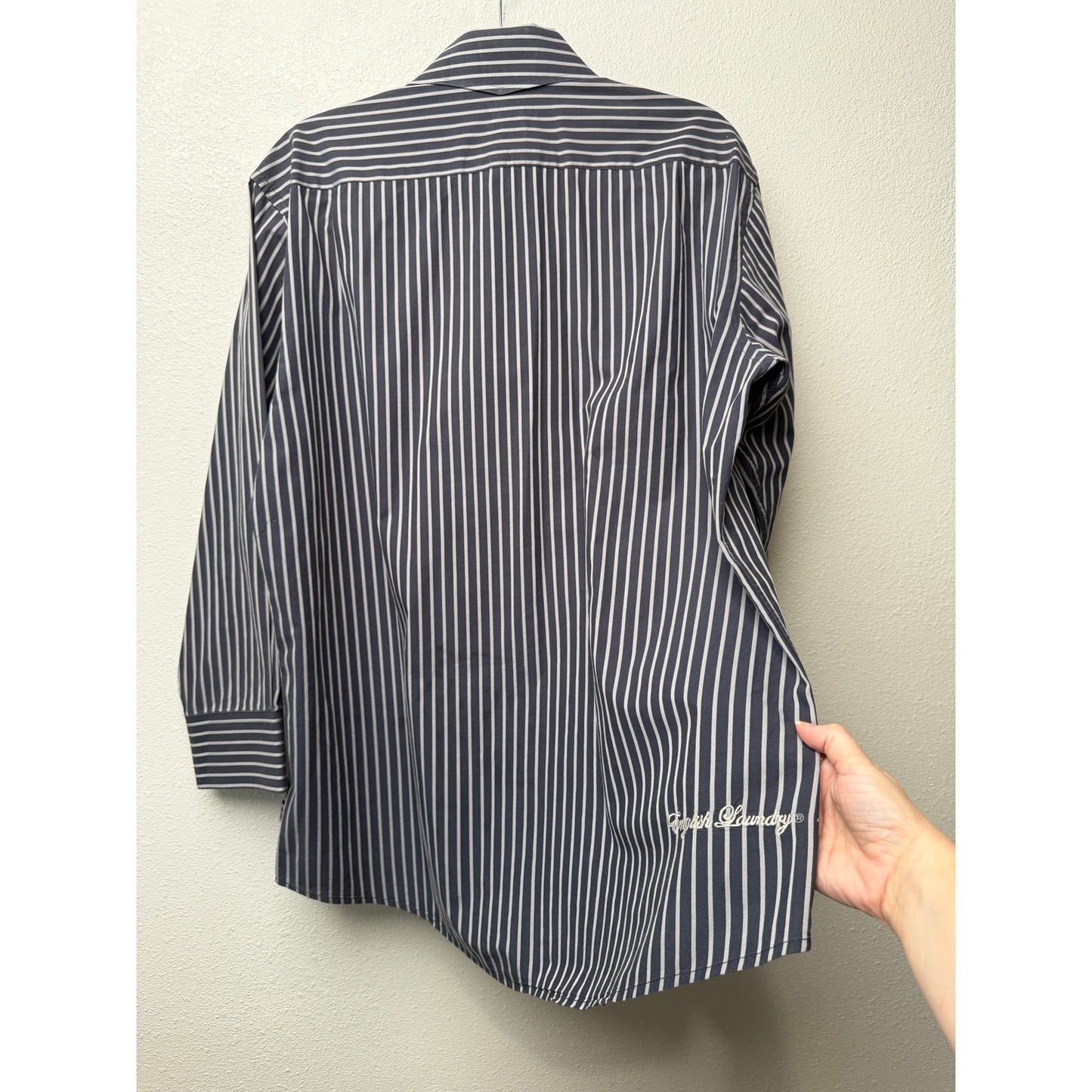 English Laundry Stripe Button Front Long Sleeve Shirt L Gray