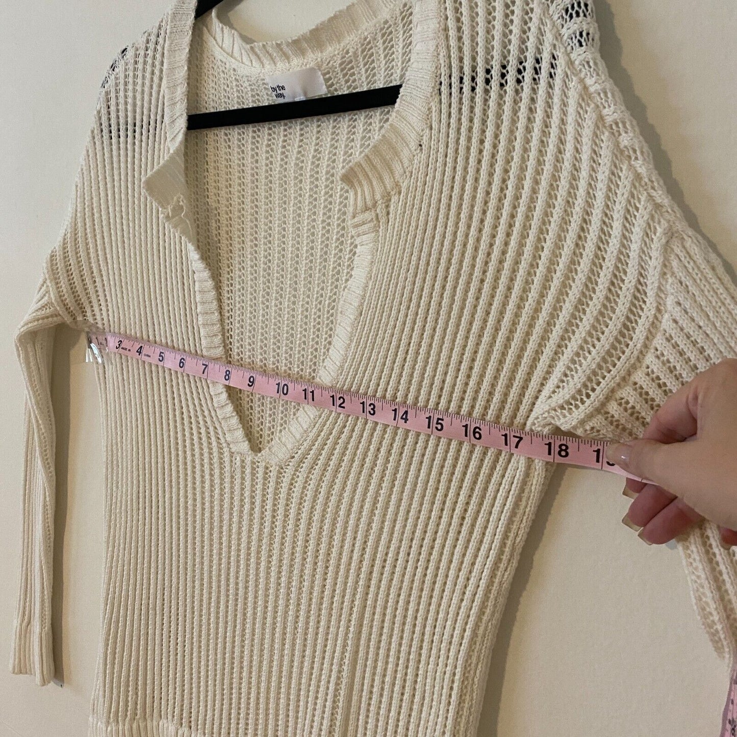 Revolve By The Way Ivory Pearl Sheer Knit Long Sleeve Sweater V-Neck Jumper S