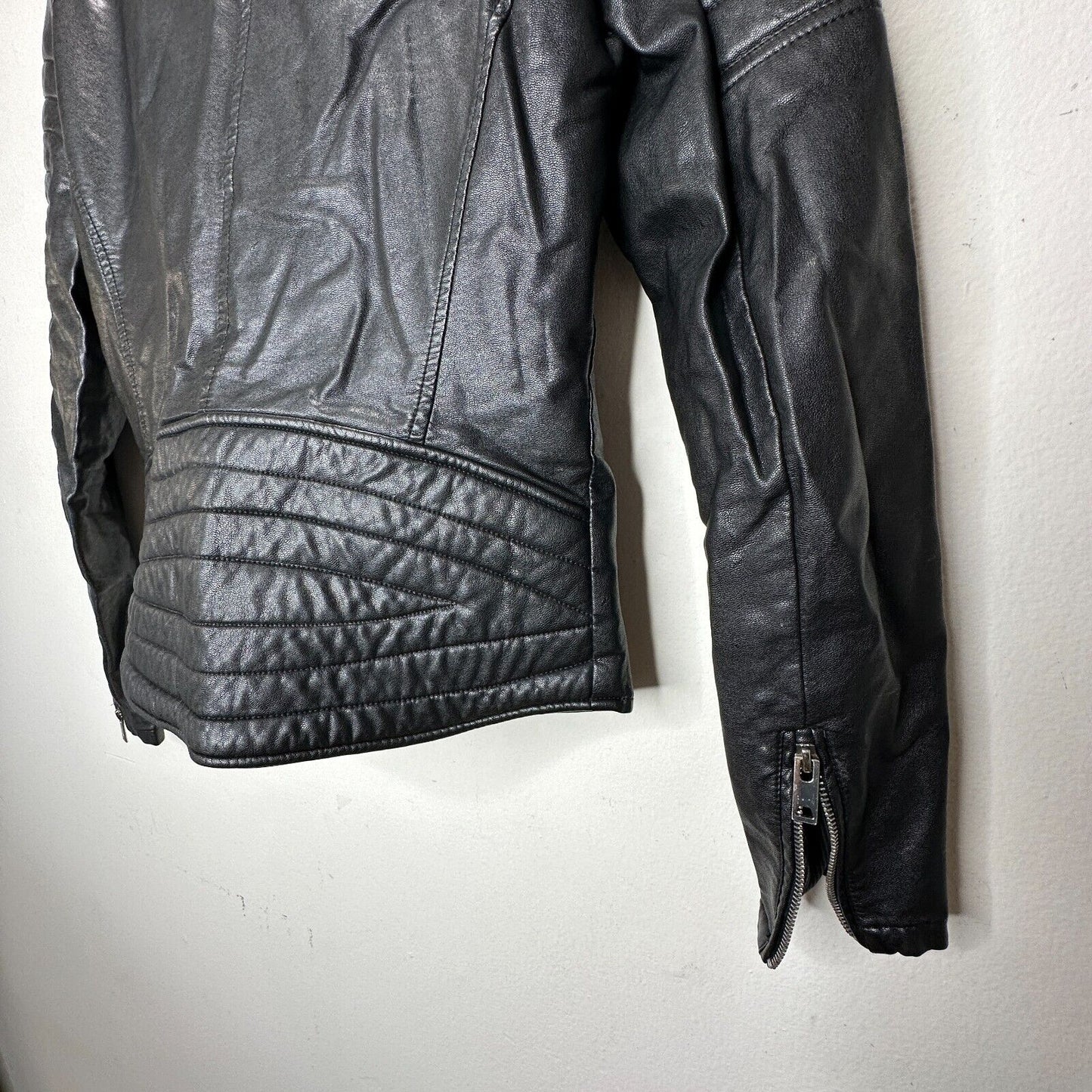 BlankNYC Black Faux Leather Zip Moto Jacket Quilted Shoulders & Back Design SM