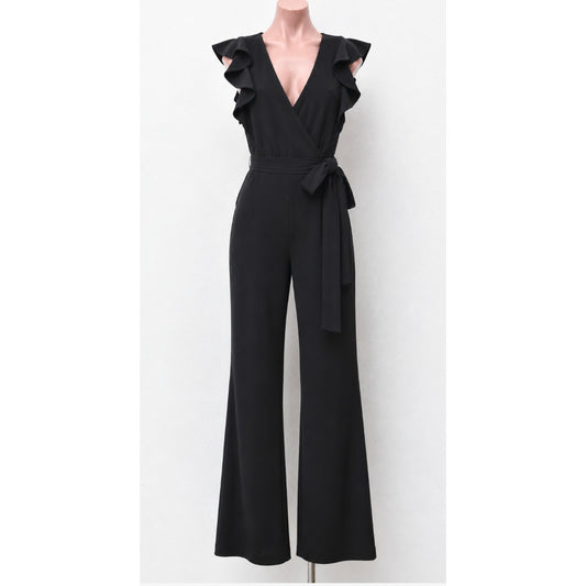A.L.C. Wilder Black Wrap Flare Jumpsuit Womens 0
