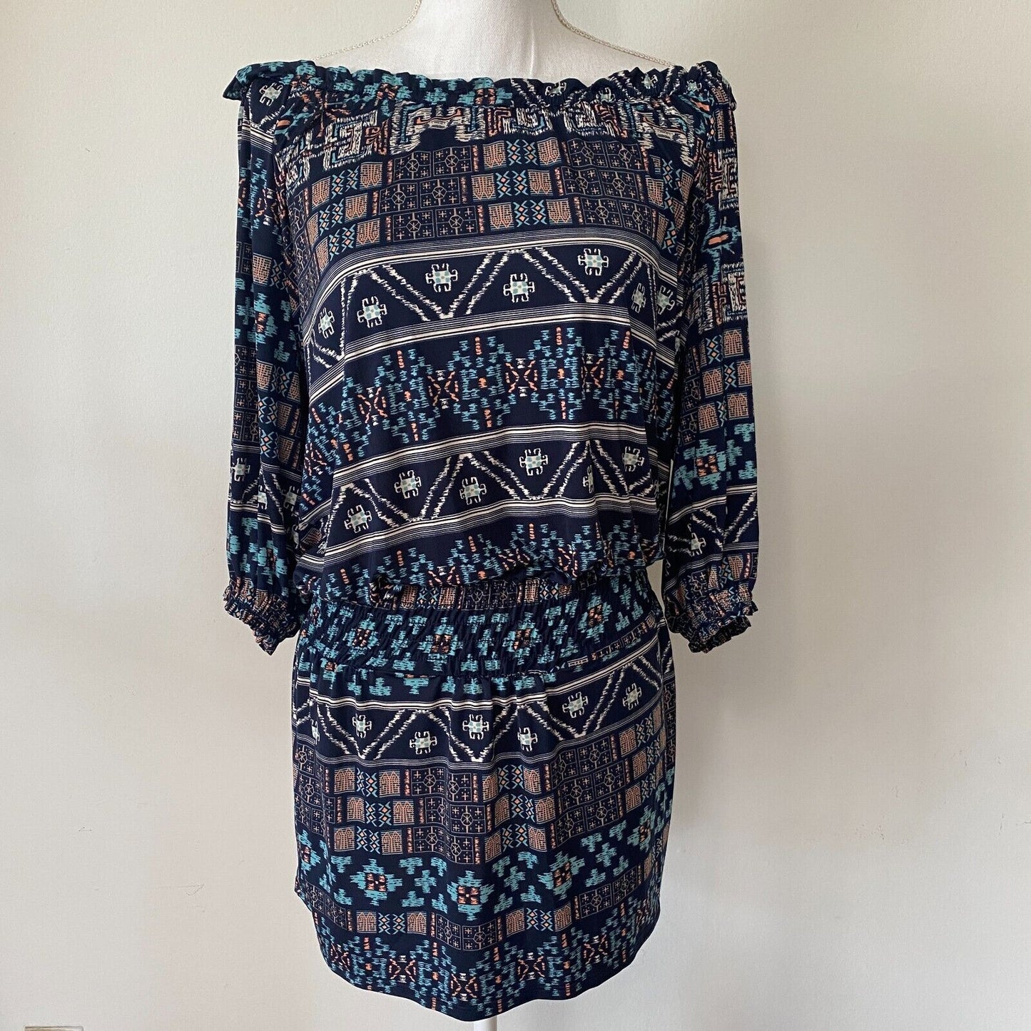 Revolve Misa Los Angeles Poppy Off Shoulder Aztec Navy Midnight Desert Dress SM