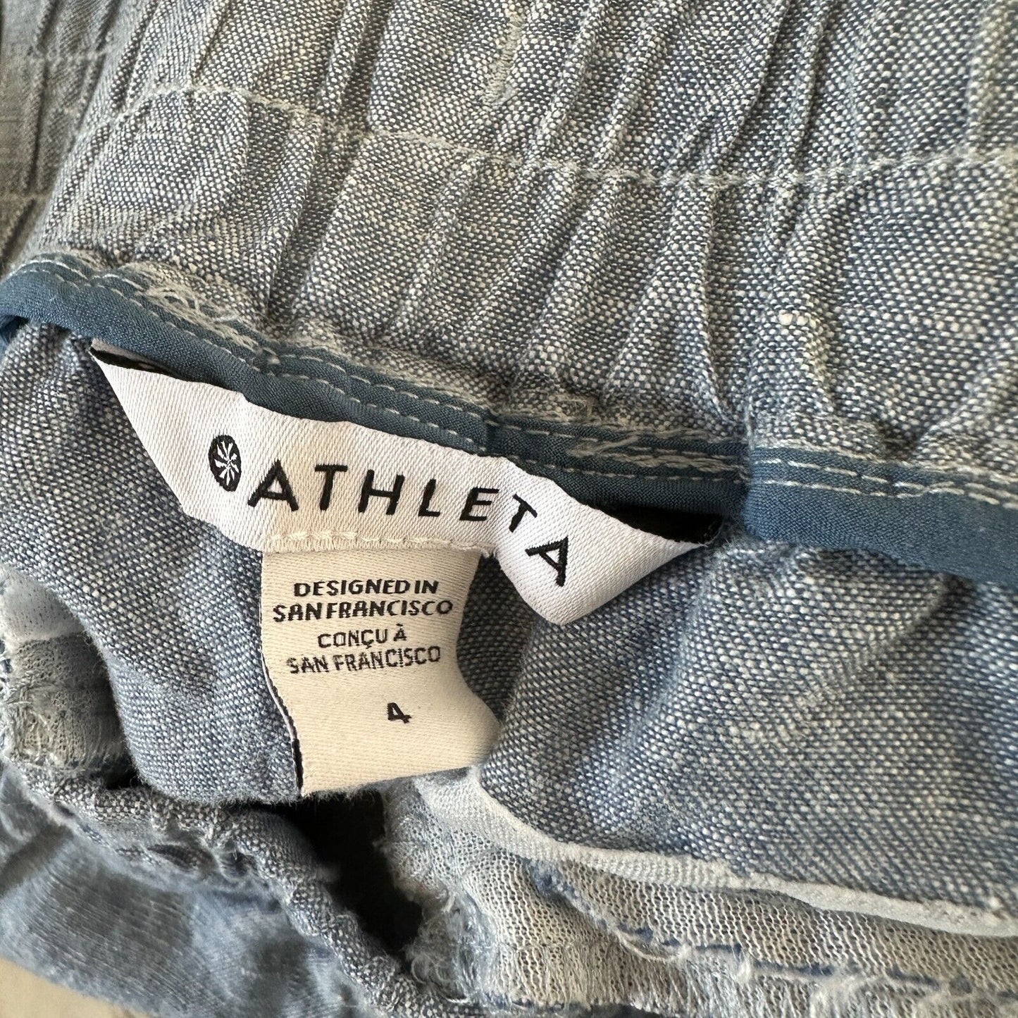 Athleta Chambray Blue Cabo Casual Linen Jogger Pant Tie Waist Front Zip 4