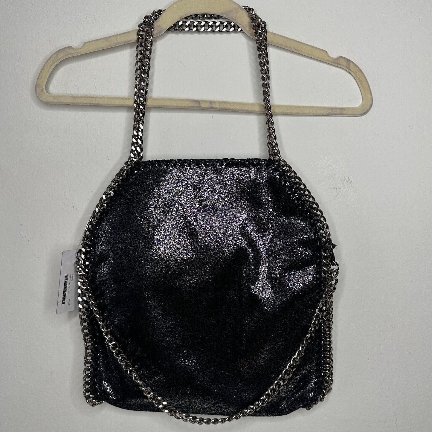 NWT Chic Fabella Style Tote Black Silver Metal Chain Leatherette Zip Snap