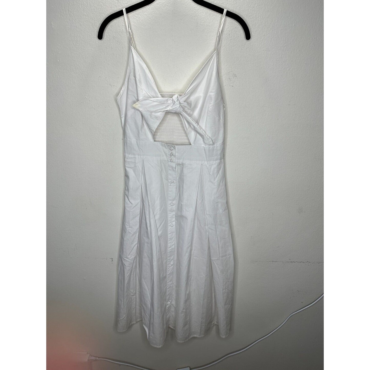 White Front Tie Spaghetti Strap Open Stomach Front Button Flowy Summer Dress M