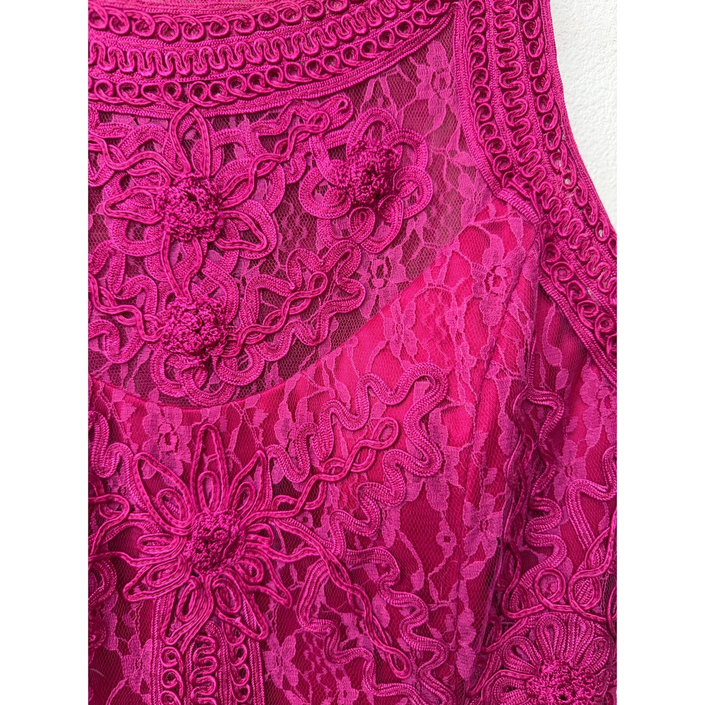 Sue Wong Fuchsia Lace Cocktail Dress Sleeveless High Neck Size 14