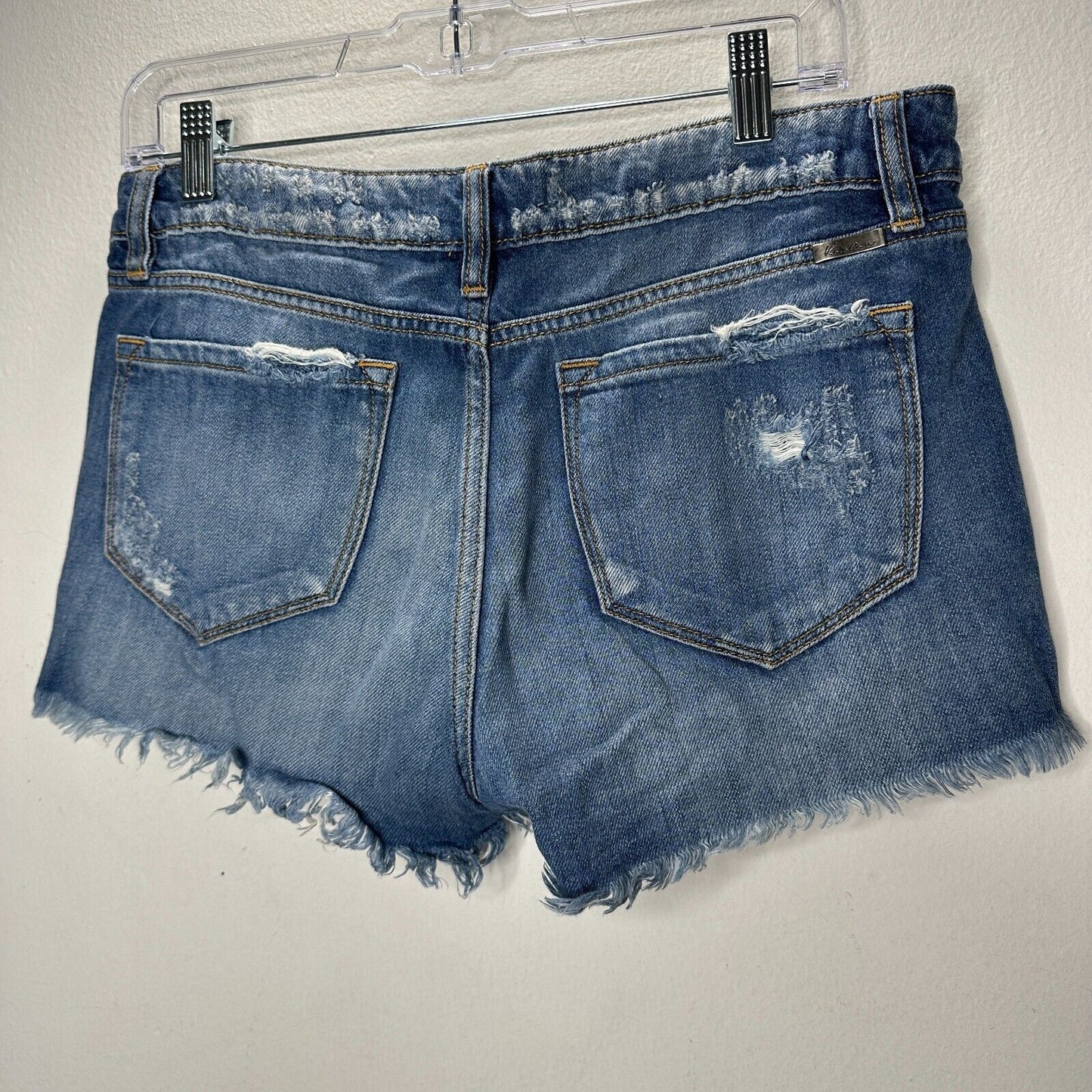Kancan Medium Blue Wash Mid-Rise Distressed Raw Hem Denim Jean Shorts 28