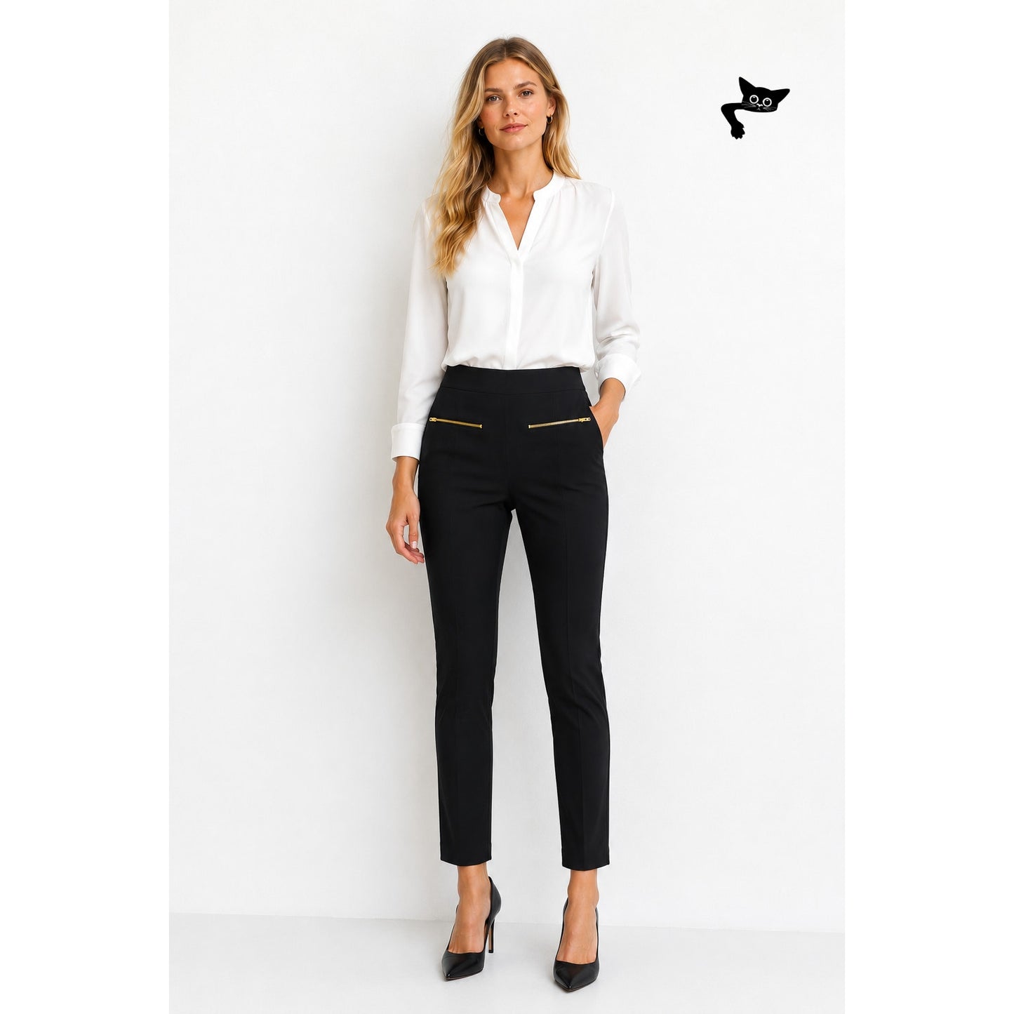 NWT Rag & Bone Annie Black Cropped Ponte Pants Gold Zip