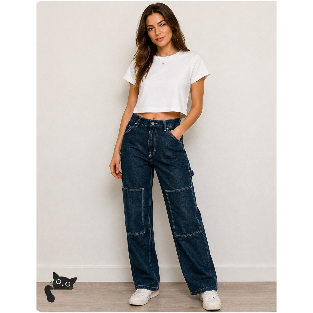 John Galt Brandy Melville Blue Ariana High Pinch Waist Loose Carpenter Jeans SM