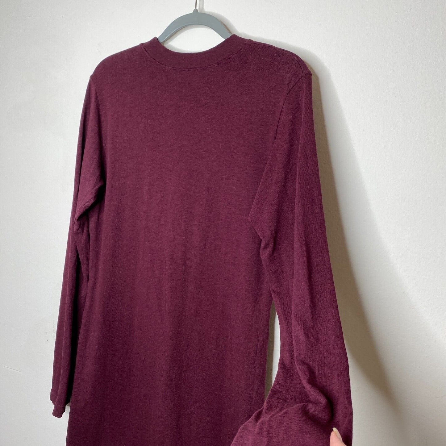 Cotton Citizen Tokyo Eggplant Crew Neck Long Sleeve Cotton Mini Shirt Dress S