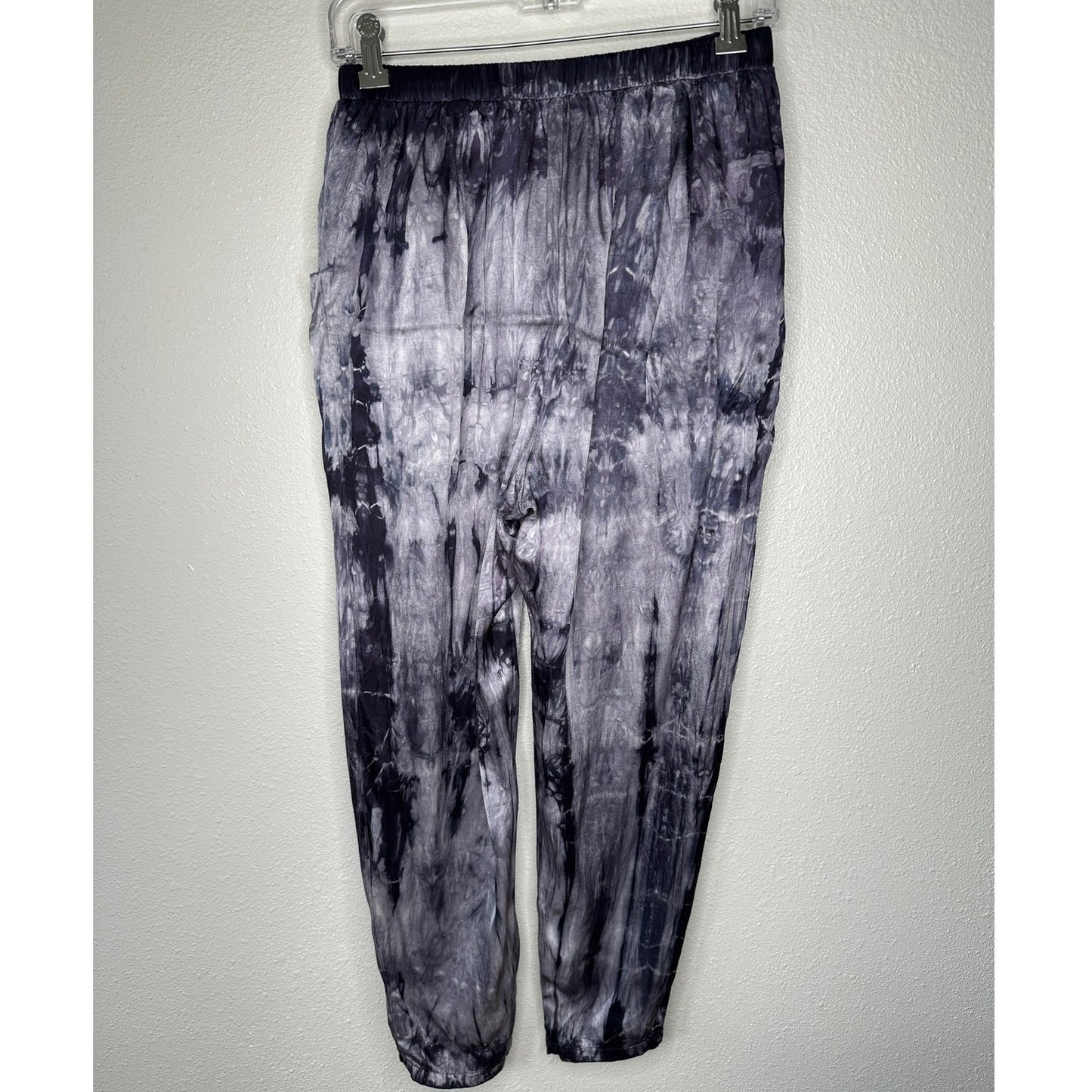Nation Ltd Purple Cream Tie Dye Satin Elastic Waist Pocketed Pants S