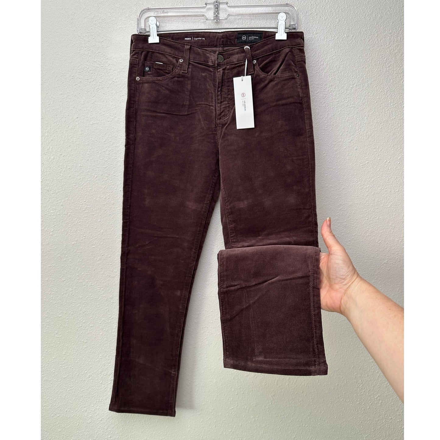 NWT Adriano Goldschmied Prima Corduroy Cigarette Pants Brown 27
