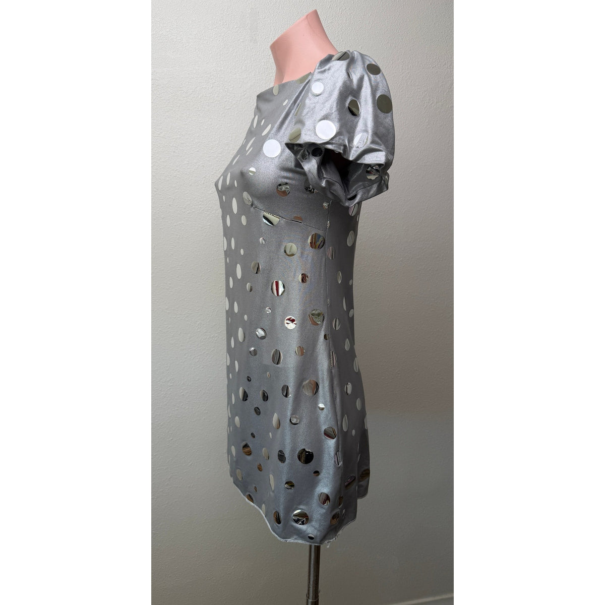 Volcano Silver Mirror Disc Mini Dress Women Size 1