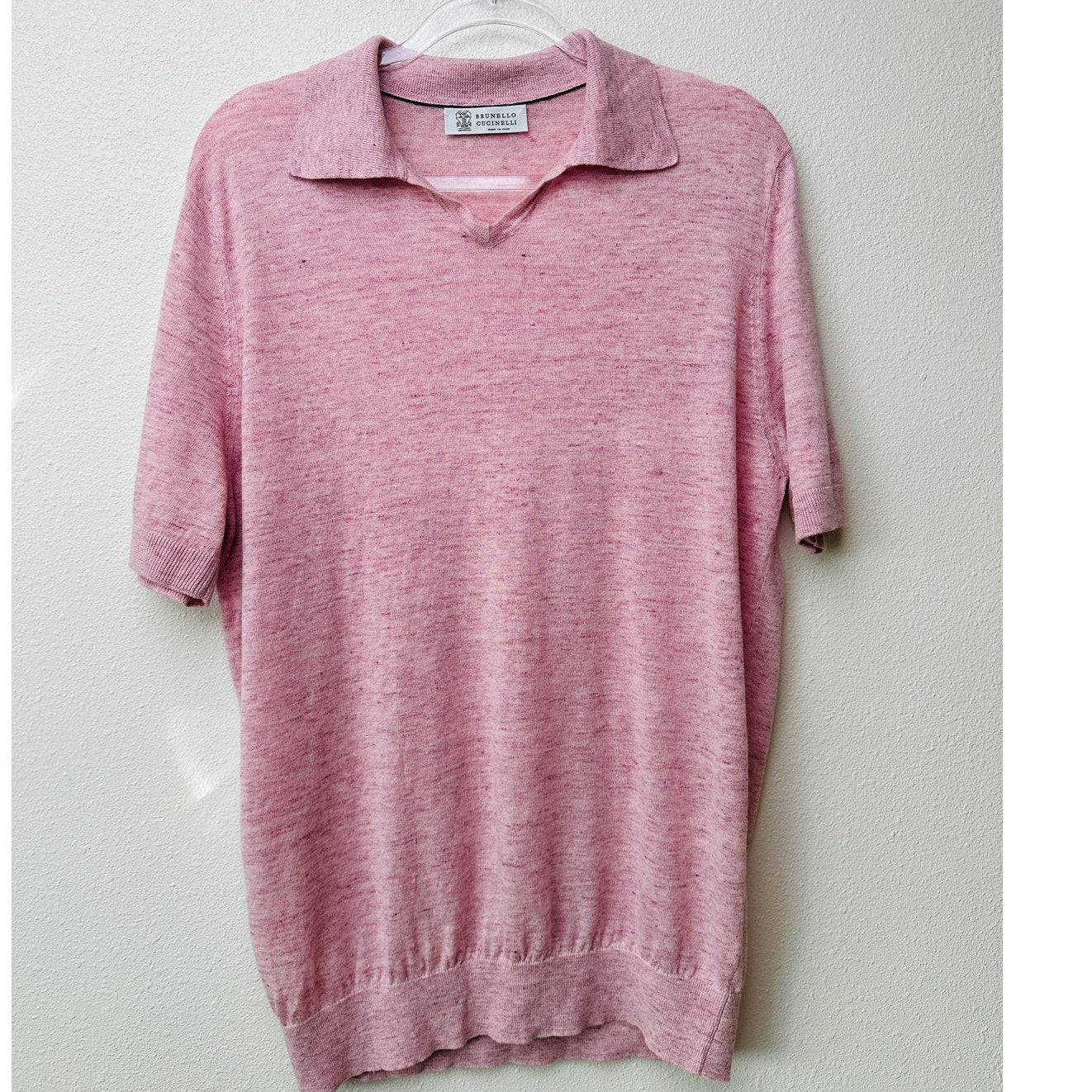 Brunello Cucinelli Polo Pink Men US XL Linen Knit