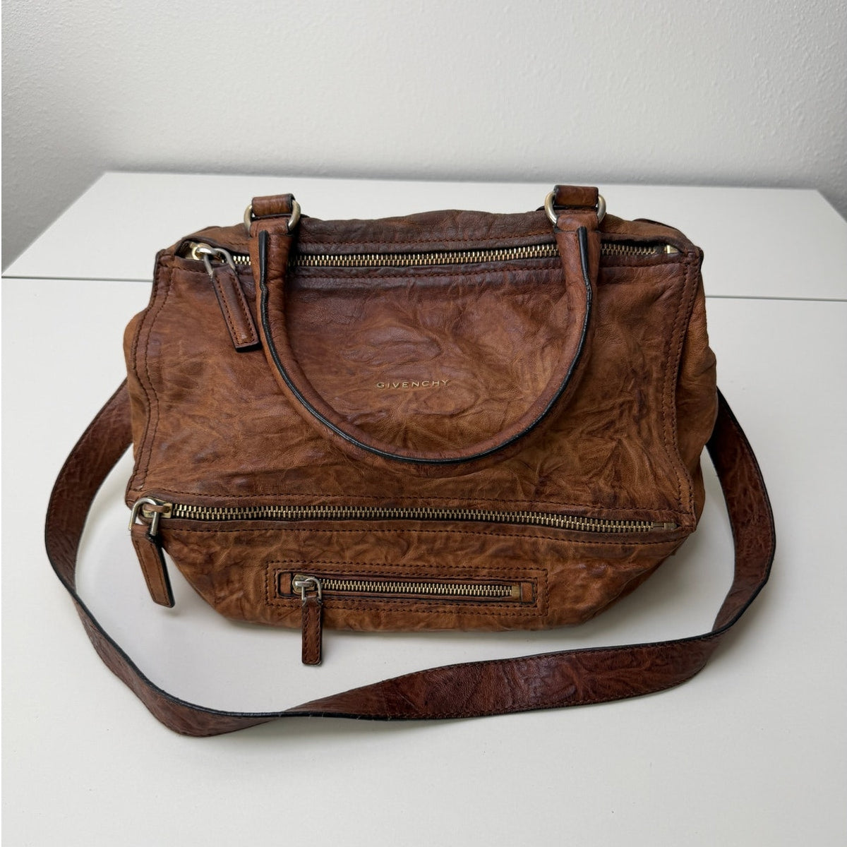 Givenchy Cognac Brown Zip Satchel Bag Women's