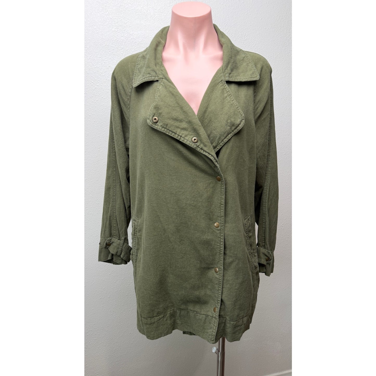 Love Tree Olive Linen Blend Moto Jacket Women's M