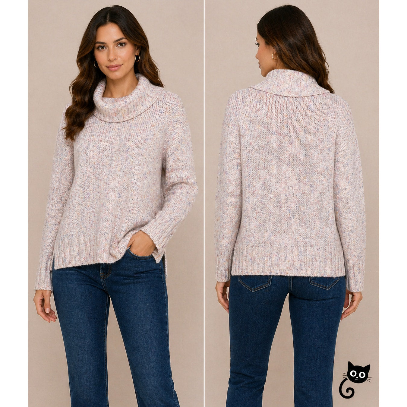 Loft Pink Multi-Color Pastel Shimmery Long Sleeve Boxy Cowl Neck Sweater Medium