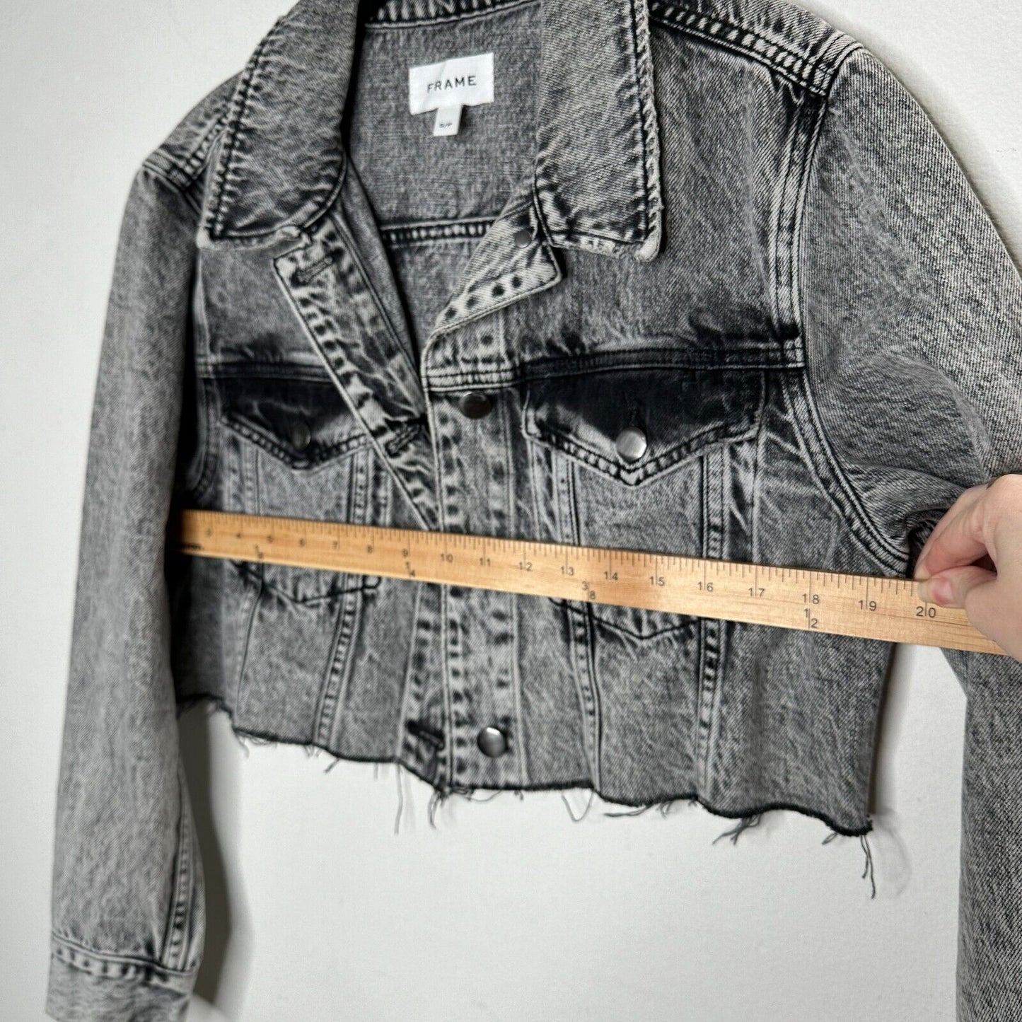 Frame Stonewashed Gray Faded & Distressed Crop Jacket Front Button Raw Hem S