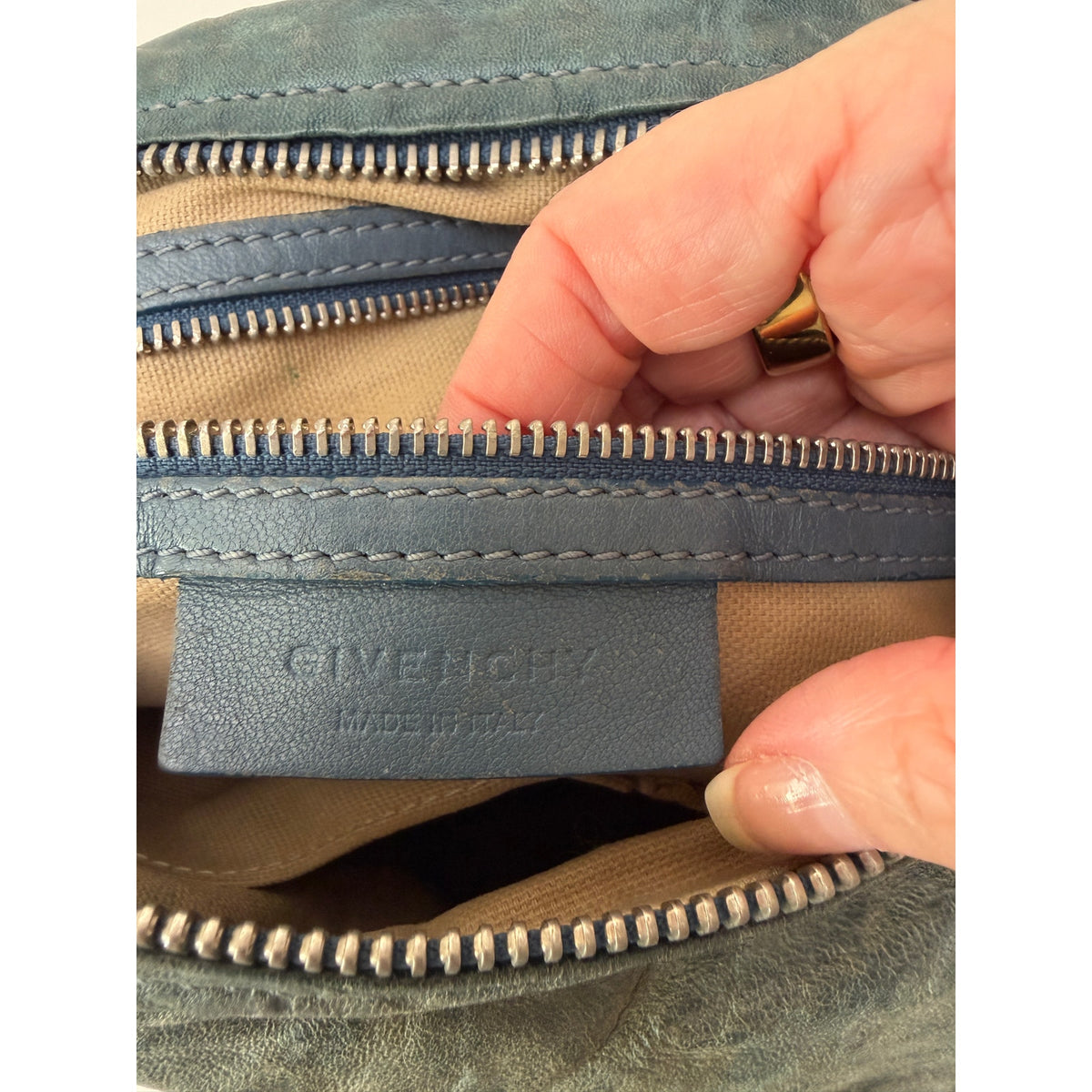 Givenchy Blue Green Zip Satchel Bag Women's