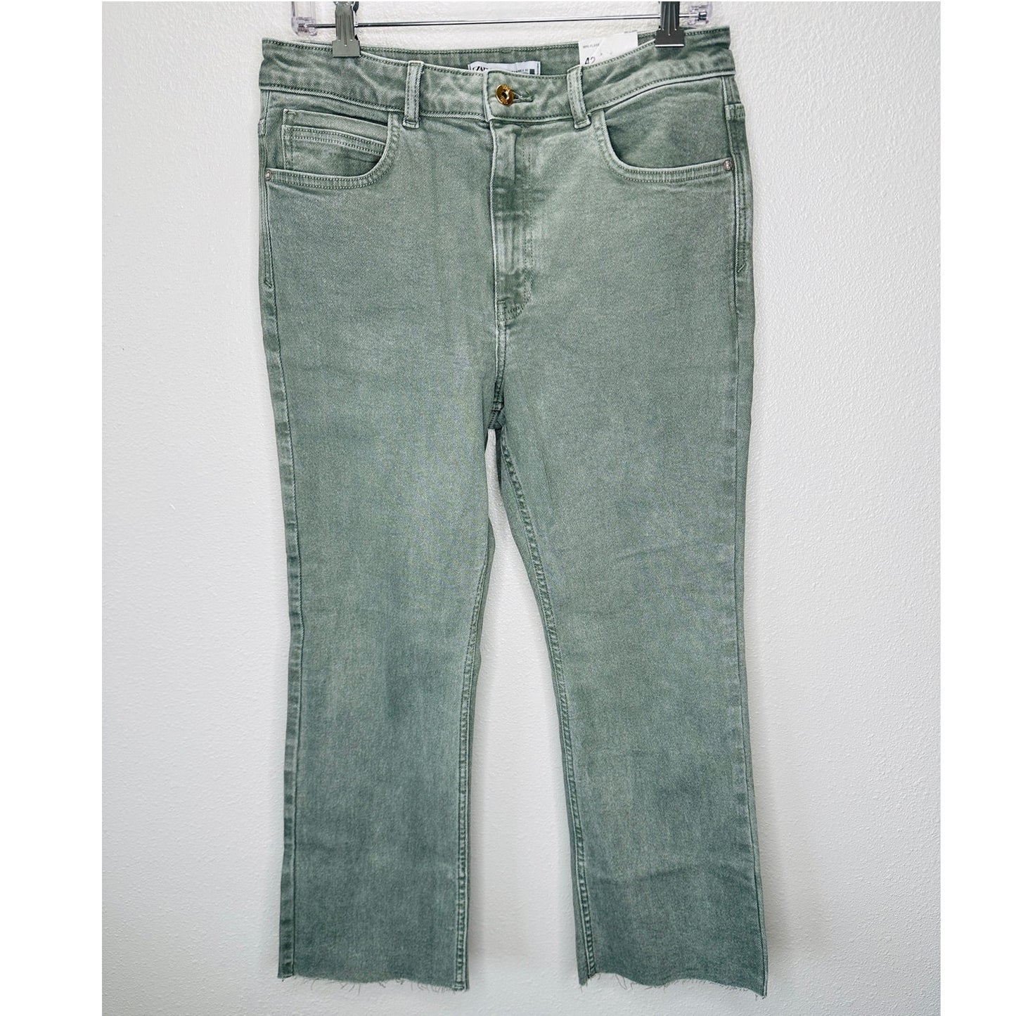 NWT Zara Olive Mini Flare High Rise Flare Leg Ankle Stretch Jean 10