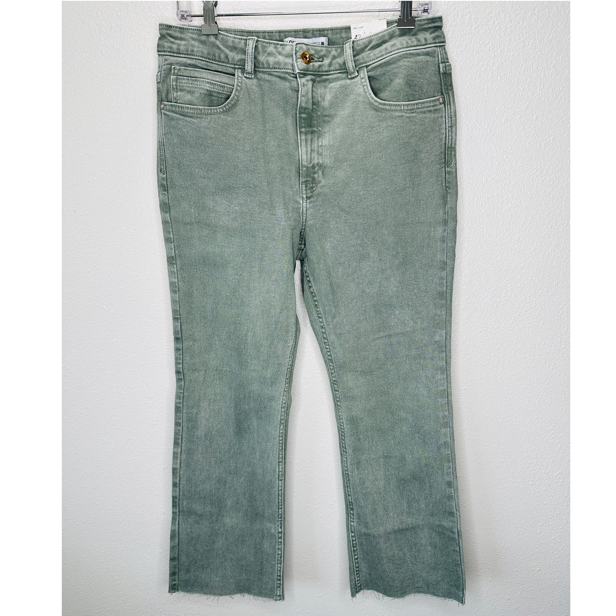 NWT Zara Olive Mini Flare High Rise Flare Leg Ankle Stretch Jean 10
