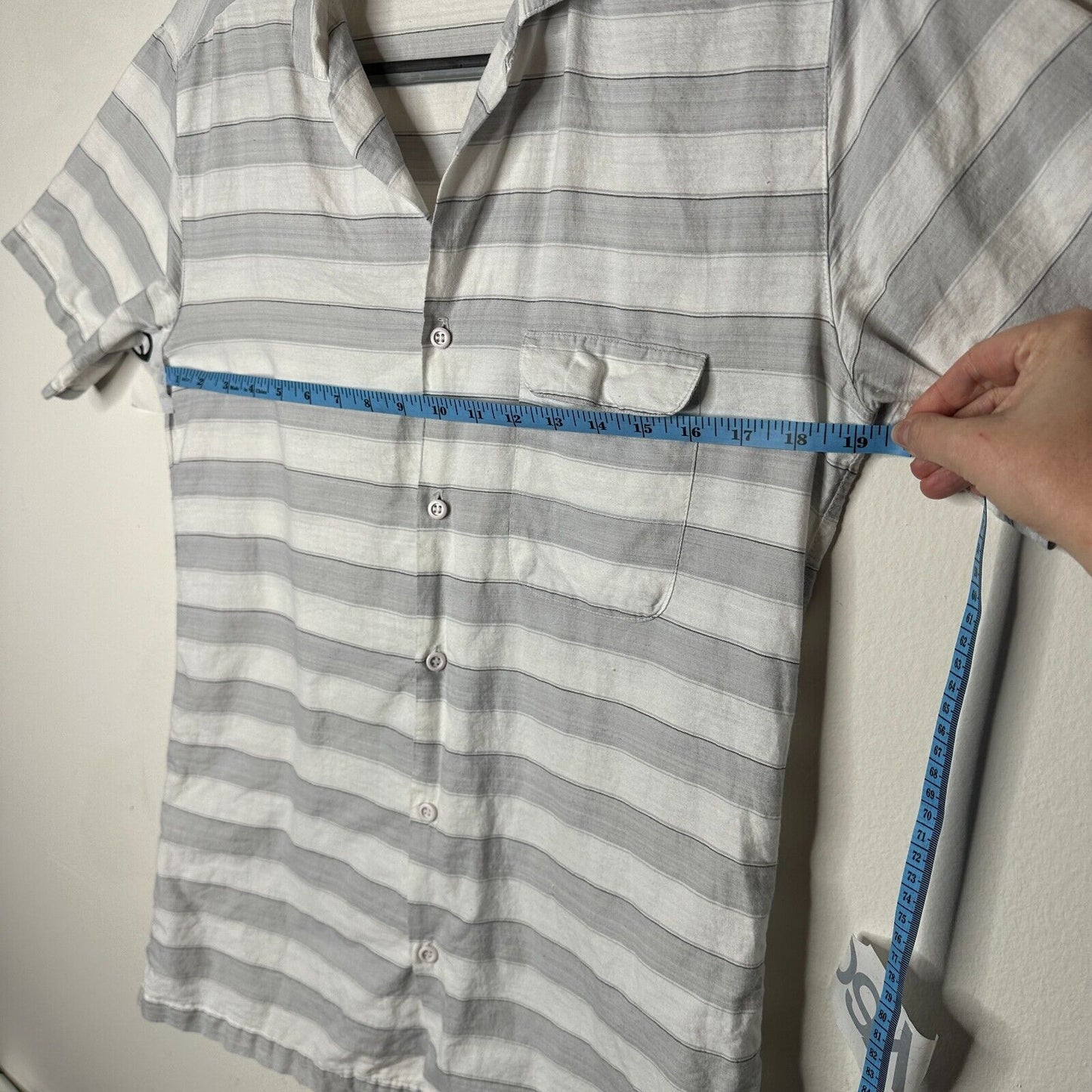 Dev Imports Men's Casual Short Sleeve Button Down White Gray Stripe Polo Shirt L