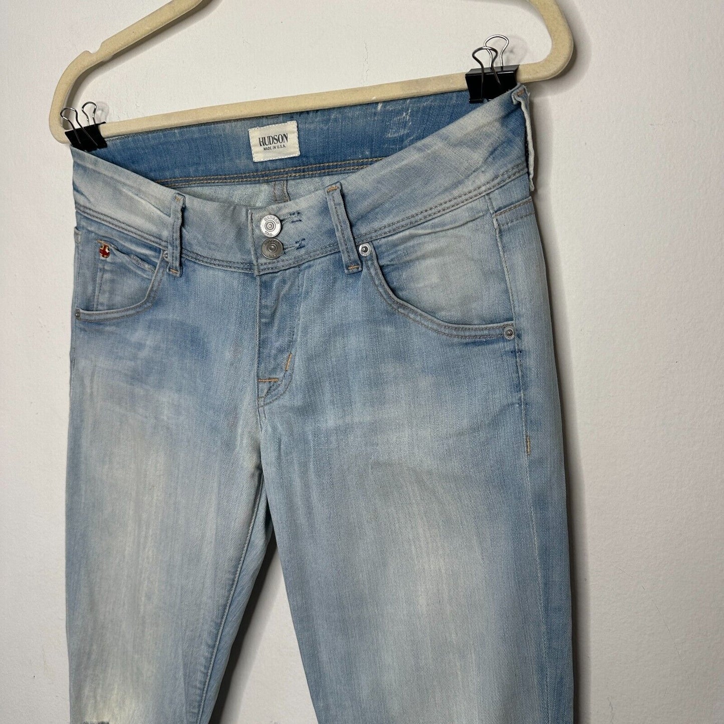 Hudson Double Button Light Blue Wash Jeans Low-Rise Boot Cut Flap Pockets 26
