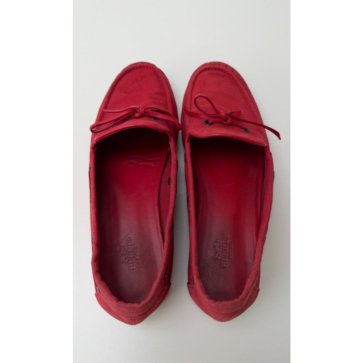 Hermès Red Canvas Boat Shoes Men's EU 43.5