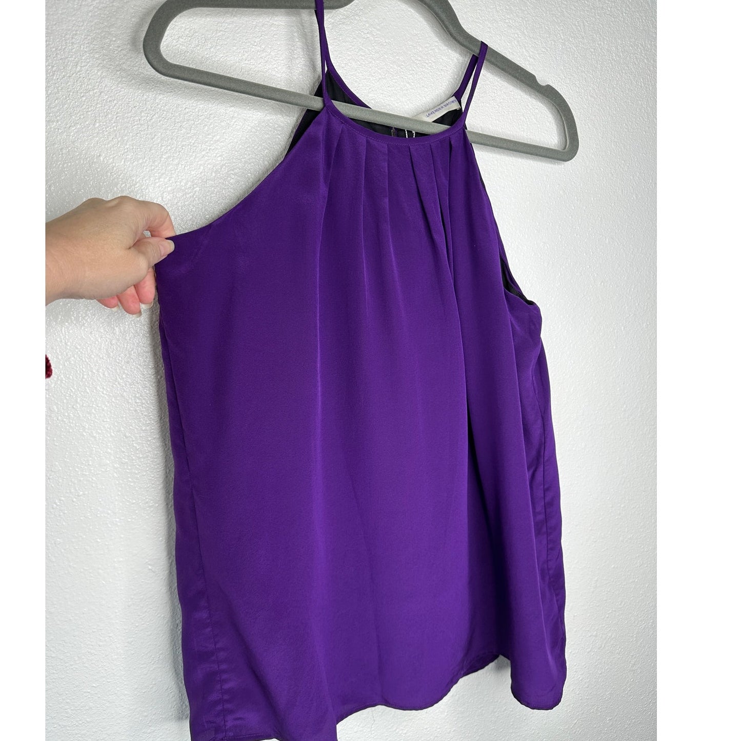 NWT Lavender Brown Purple Silk Front Pleat High Neck Keyhole Back Top L