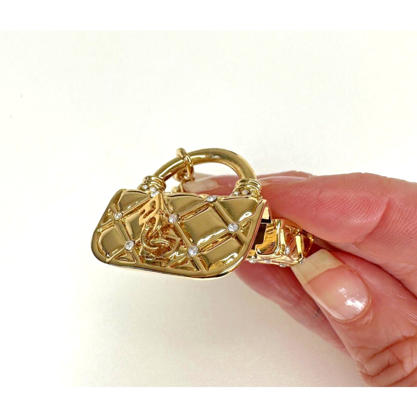 Vintage Chic St. John Gold Crystal Purse Keychain Fob Purse Opens With Pouch