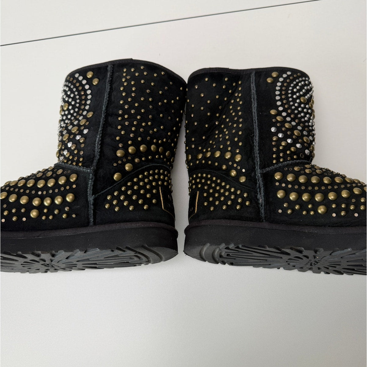 UGG x Jimmy Choo Mandah Studded Boots Black Gold Size 9