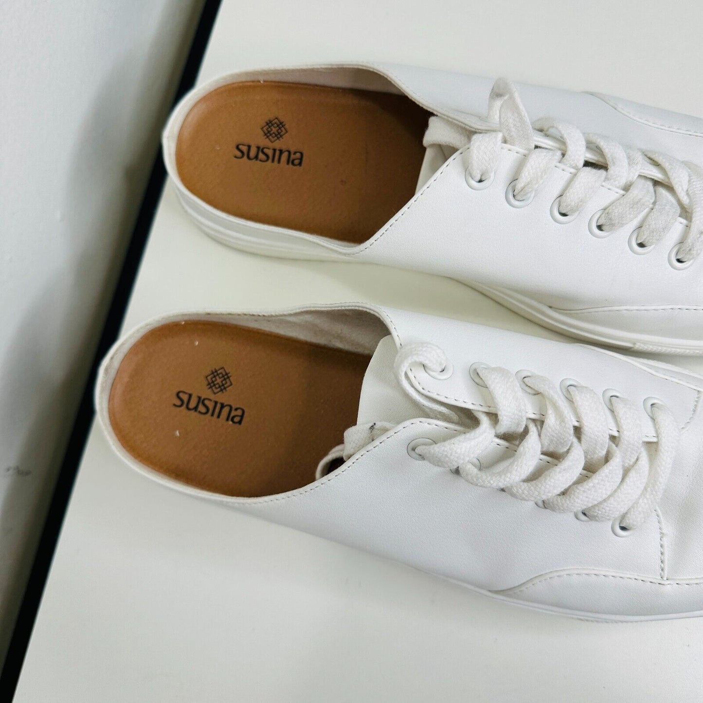 Susina White Leatherette Brynlee Closed Toe Slide-In Casual Mule Sneakers 9