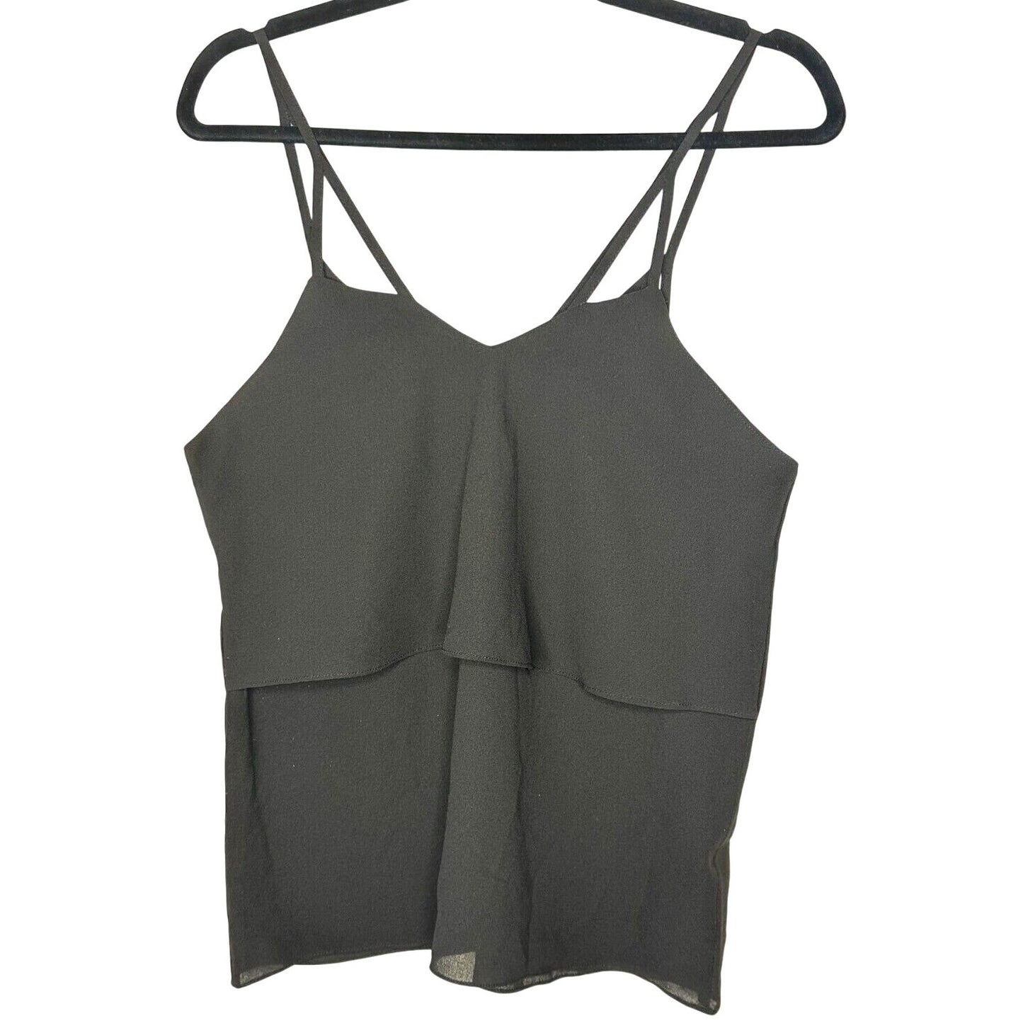 Love Riche Sexy Strappy Jet Black Tiered Flowy Layer Vneck Cami Top Blouse S