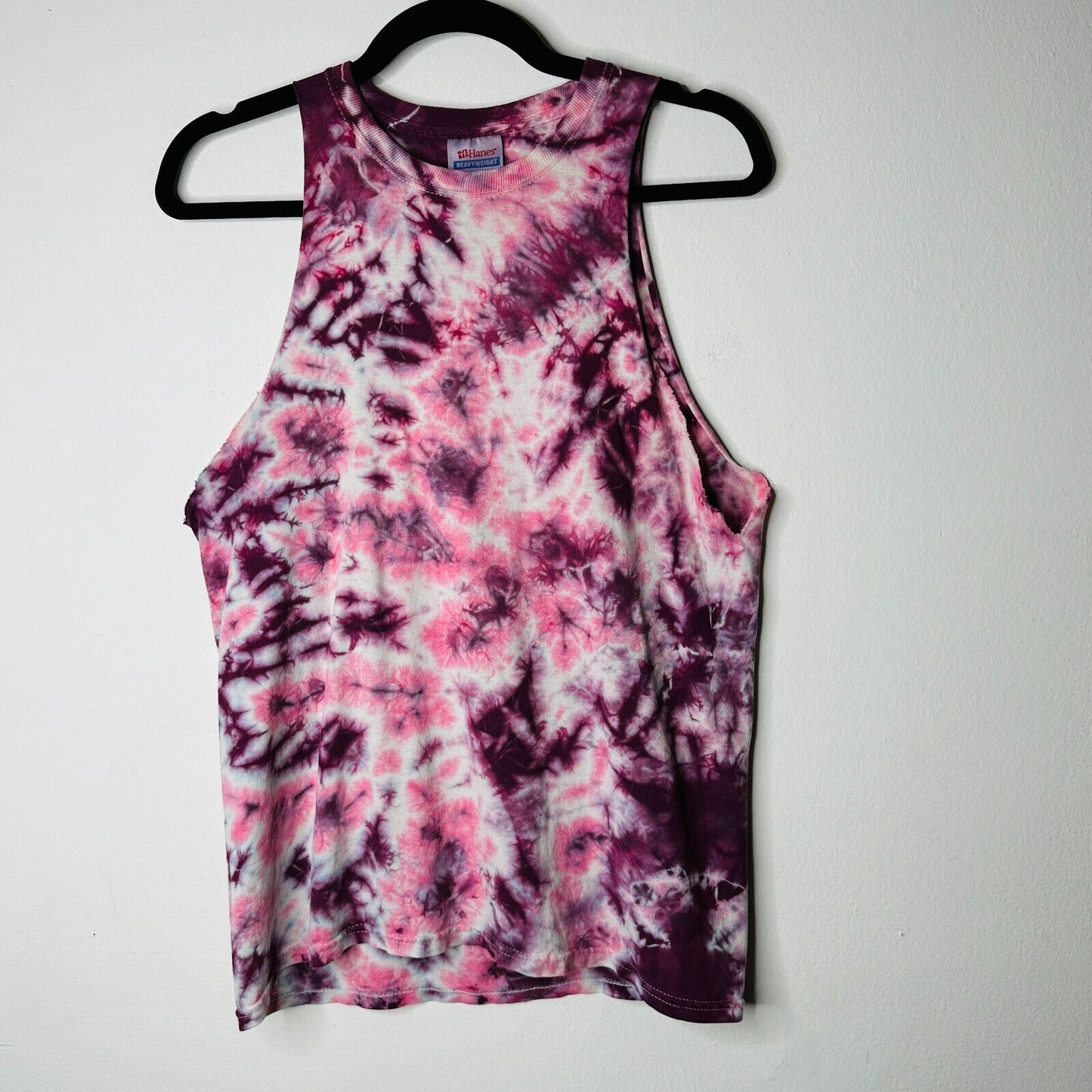 Sleeveless Cropped Hand Cut Out Plum & Pink Cream Tie Dye Crew Neck Top S