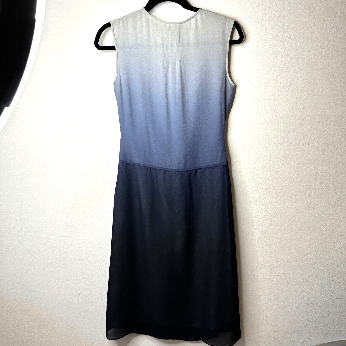 Jill Stuart 100% Silk Gray Navy Ombre Sleeveless Sheer Dress VNeck Side Zip 2