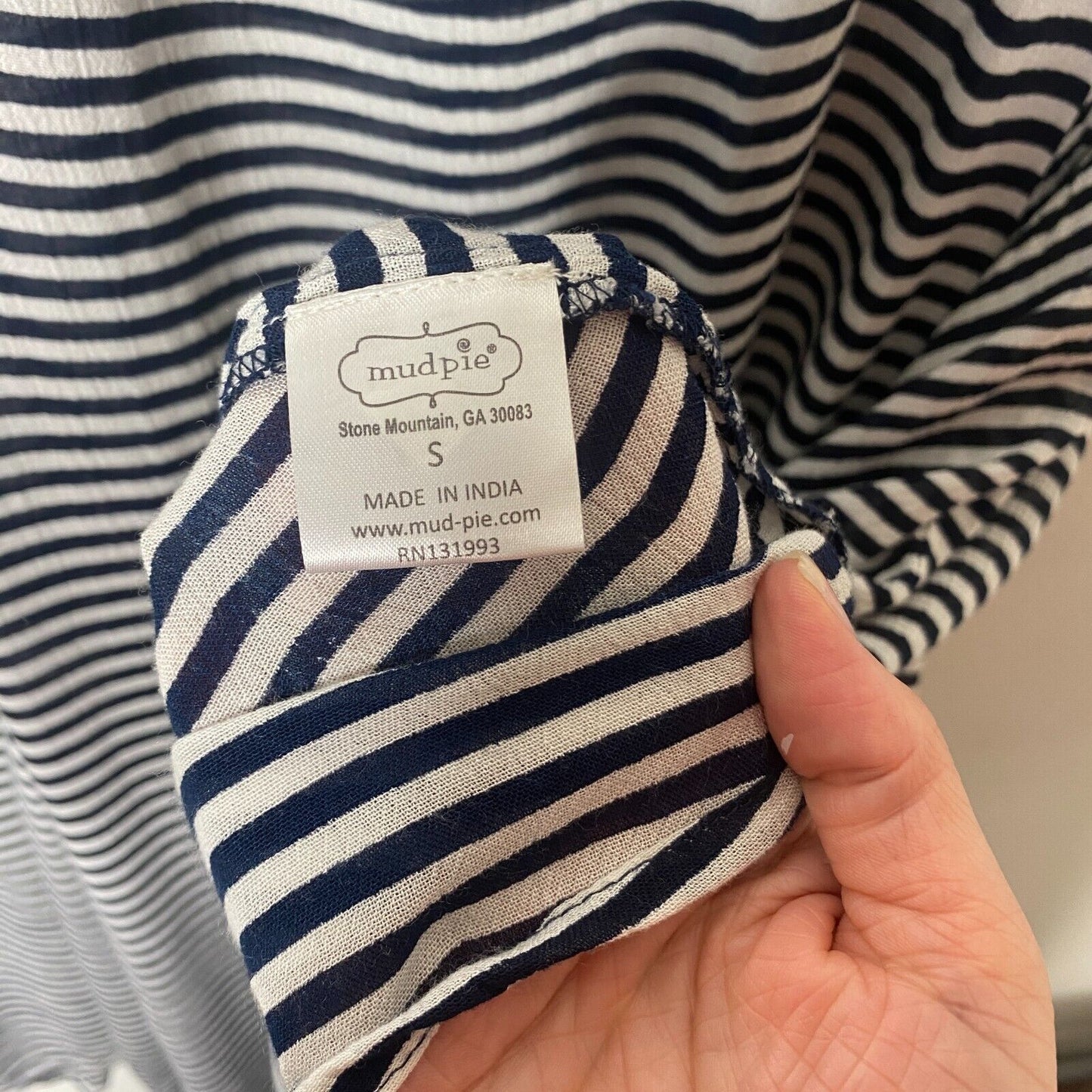 Mudpie Navy & White Thin Striped Flowy Sleeveless Stretch Tank Shift Dress S