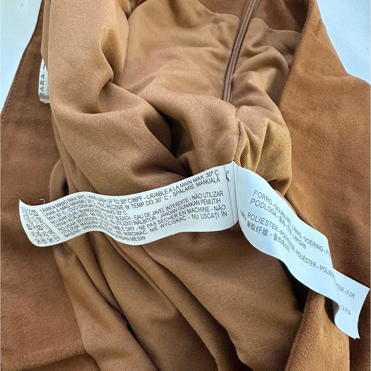 Zara Rust Brown Faux Suede Laser Cut Scalloped Hem Skirt L