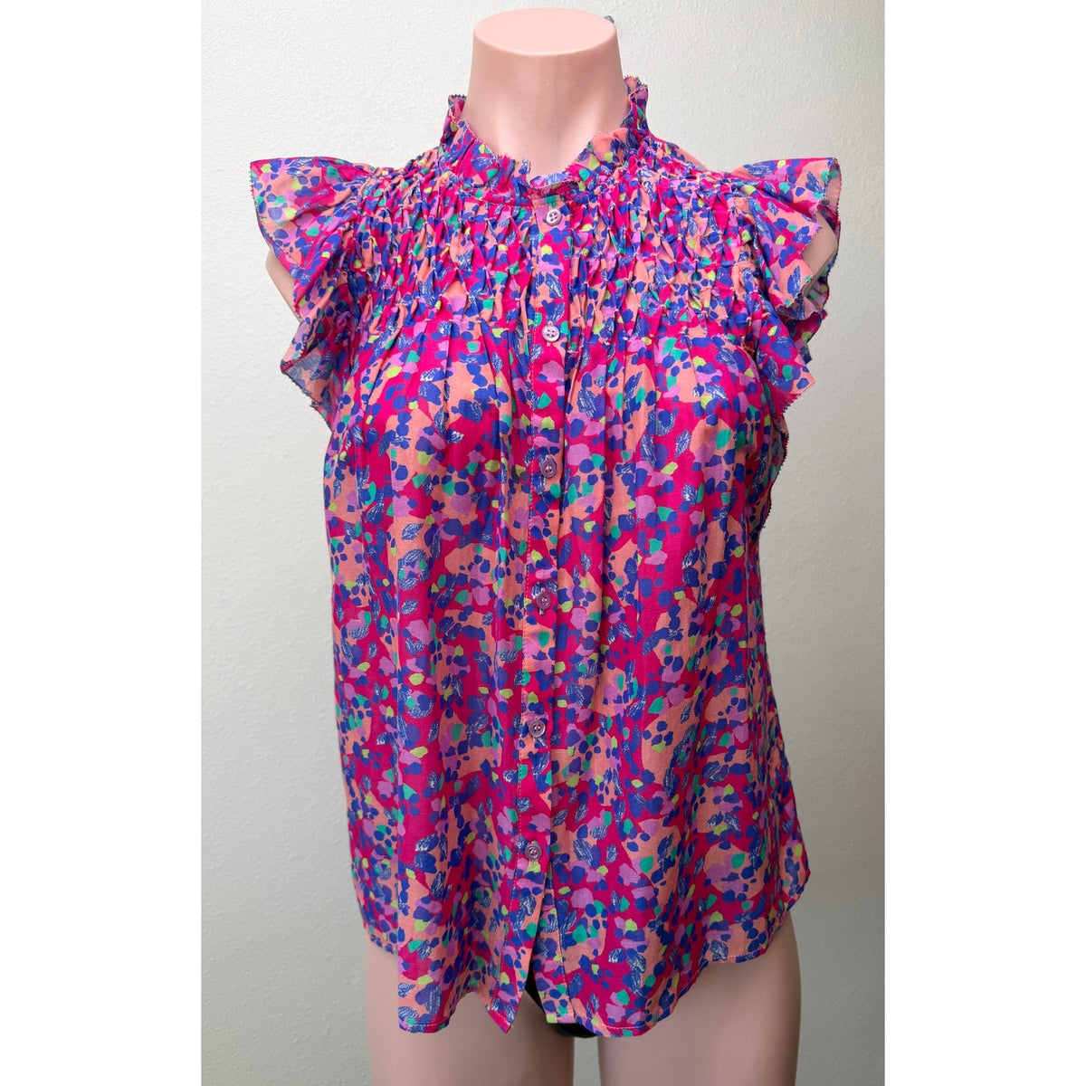 Caballero Evelyn Multi Dot Ruffle Top Women XS Pink