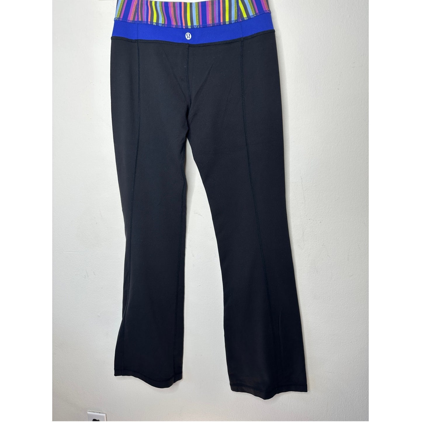 Lululemon Black Groove Flair Pant Multi Color Stripe Waistband Flare Leg 6