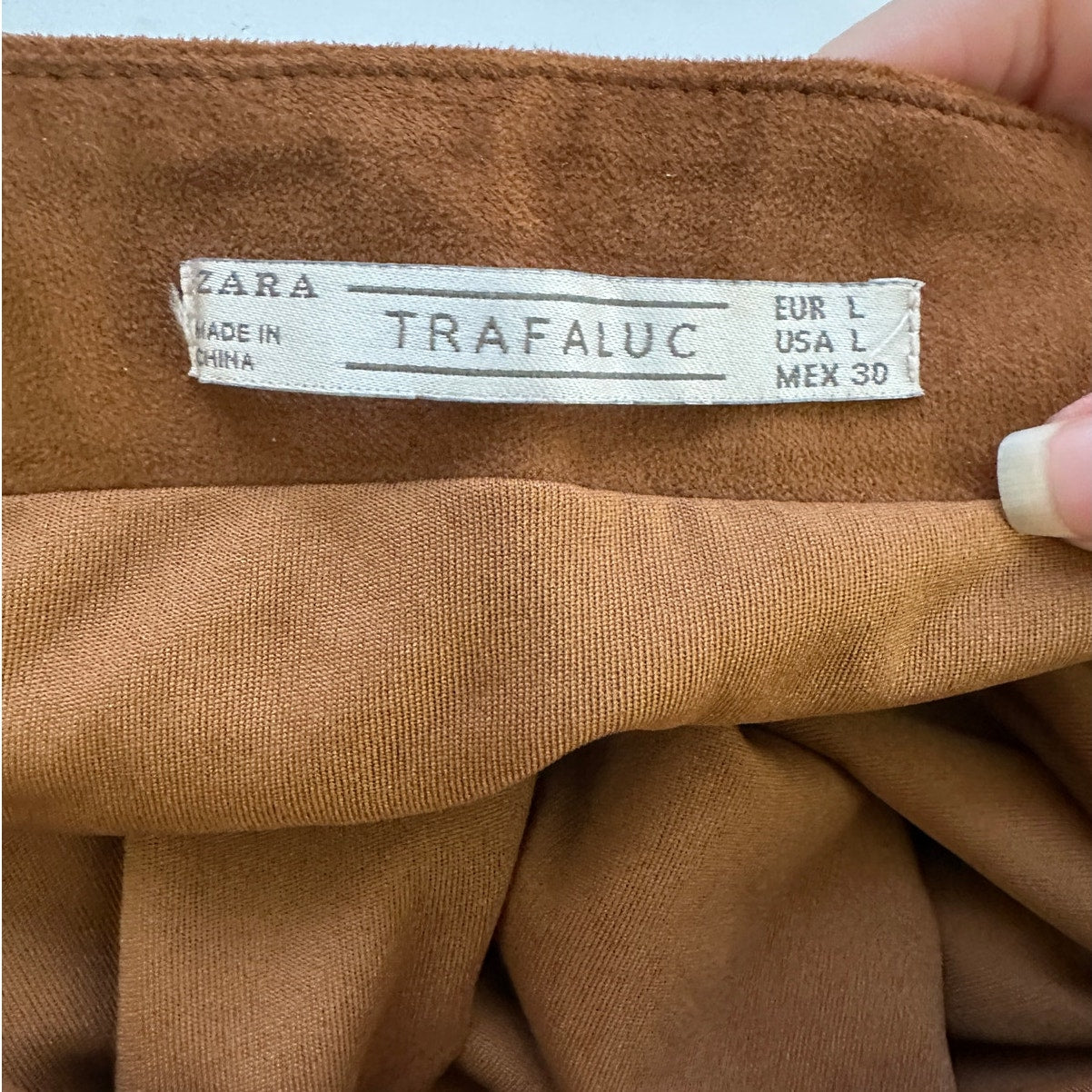 Zara Rust Brown Faux Suede Laser Cut Scalloped Hem Skirt L