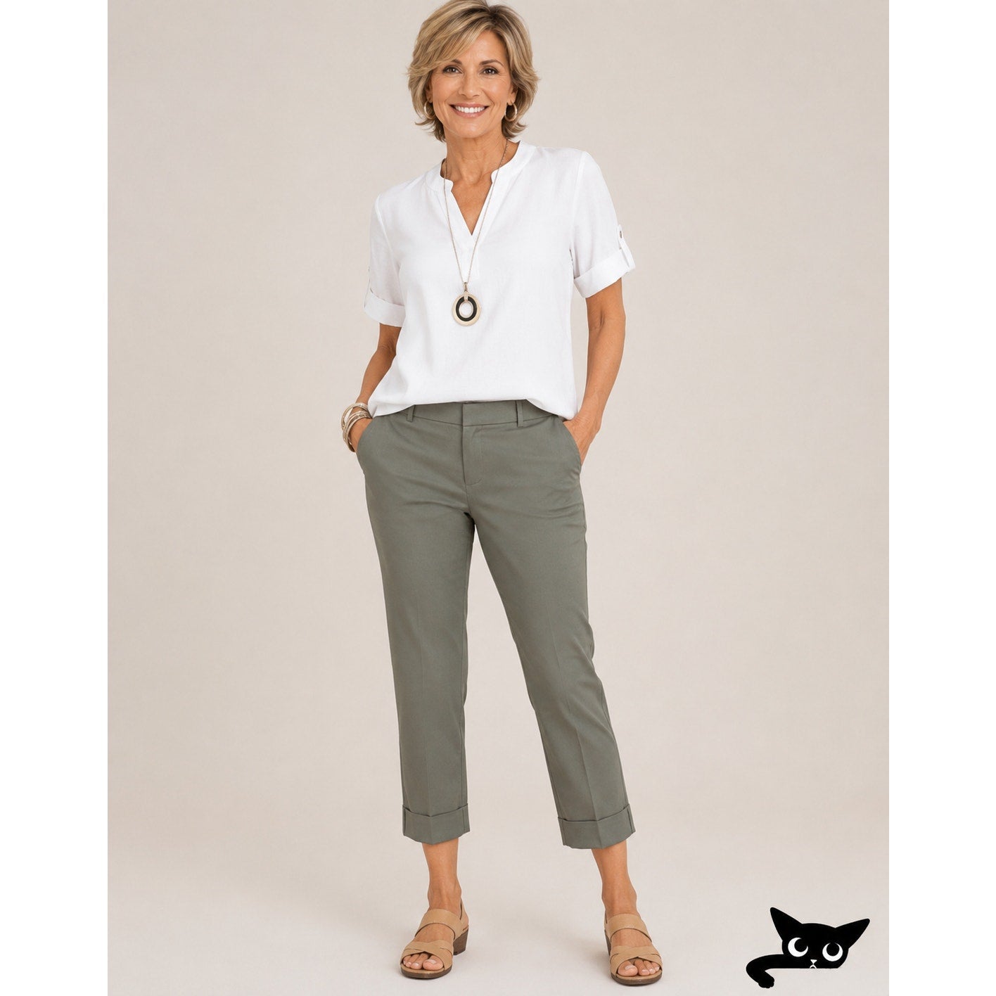 NWT Chico's Secret Stretch Straight Leg Cuffed Crop Pant Vetiver Olive Gray 10