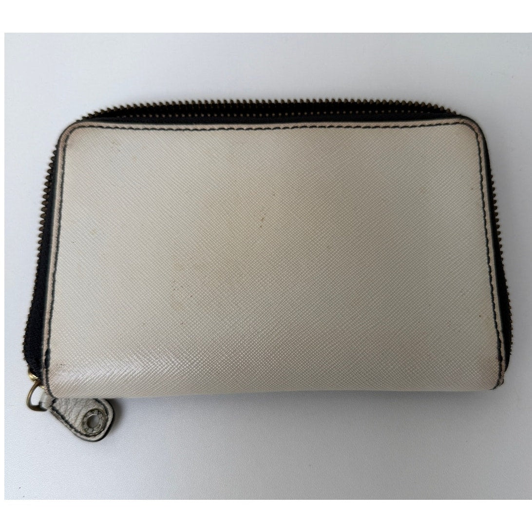 Marc by Marc Jacobs Zip Around Wallet Black Beige Saffiano Women's Two Tone