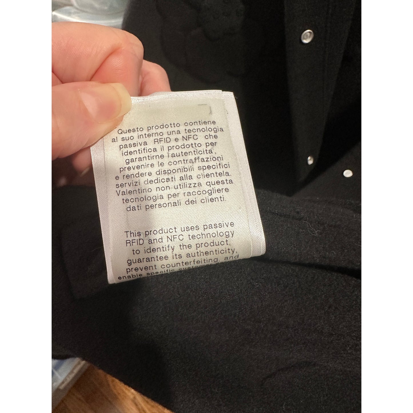 Valentino Garavani Black Wool-Cashmere Appliqué Jacket Snap Close M