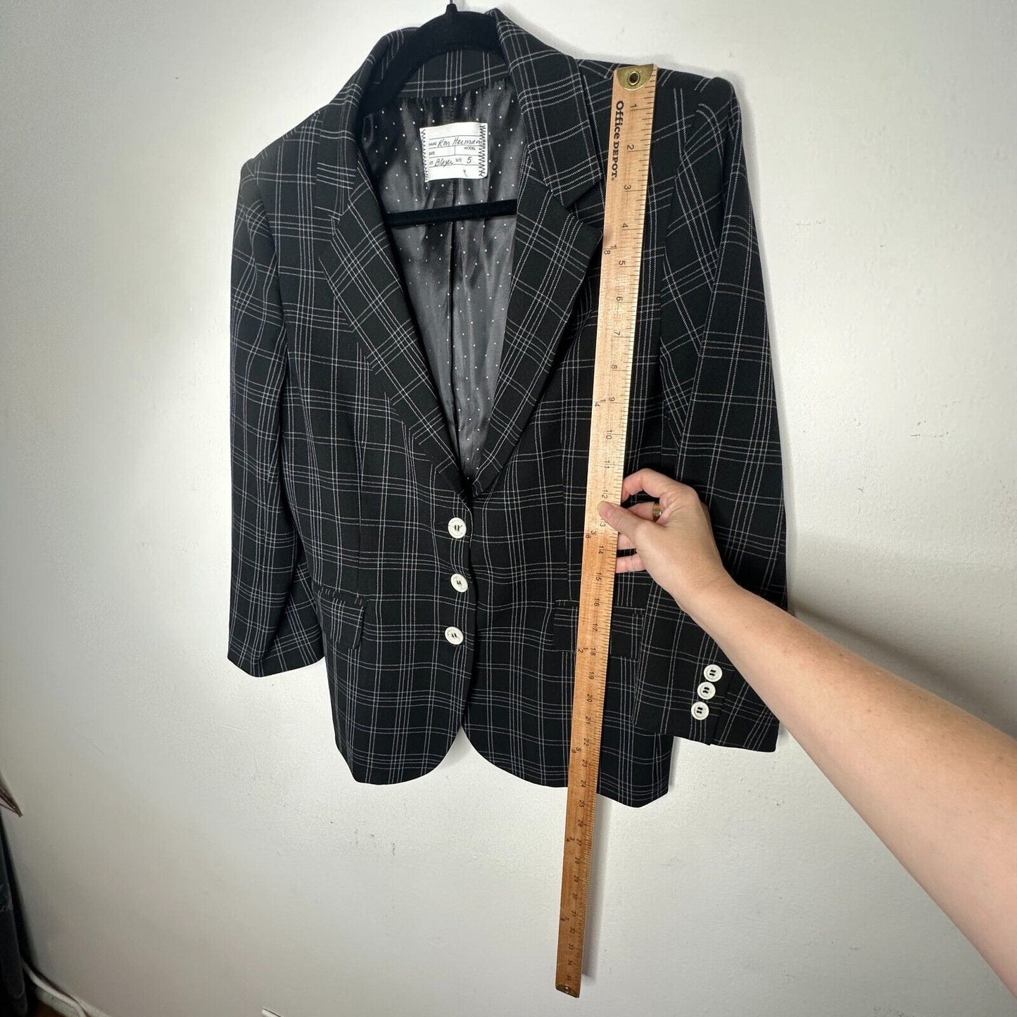 Ron Herman Black & White Stripe Plaid 3 Button Blazer Satin Dot Lining 5