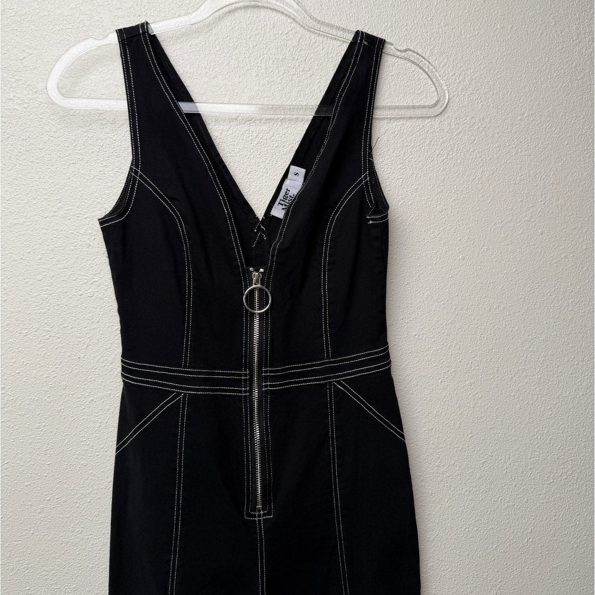 Tiger Mist Black Contrast Stitch Front Zip Wide Leg Jumpsuit Size S