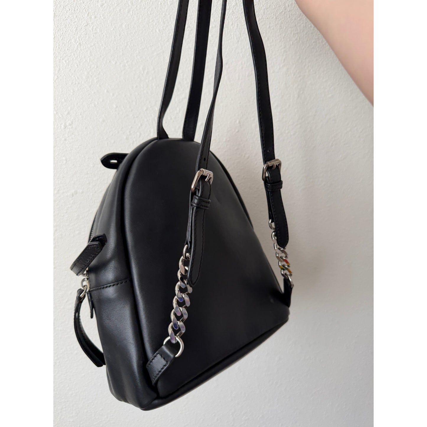 Fendi Roma Mini By The Way Leather Backpack Black Silver Gold Studded Logo Bag