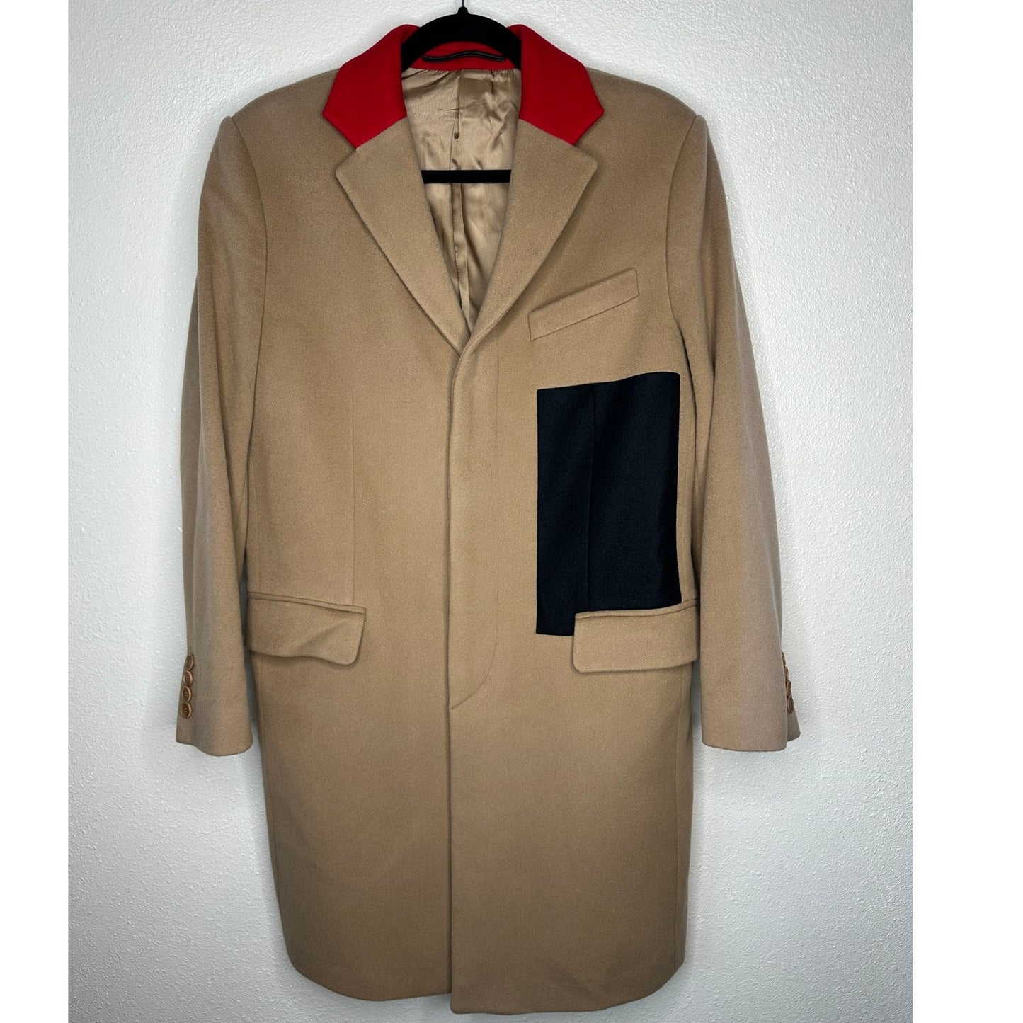 Givenchy Camel Tan Wool & Cashmere Blend Color Block Overcoat 48 / XXL
