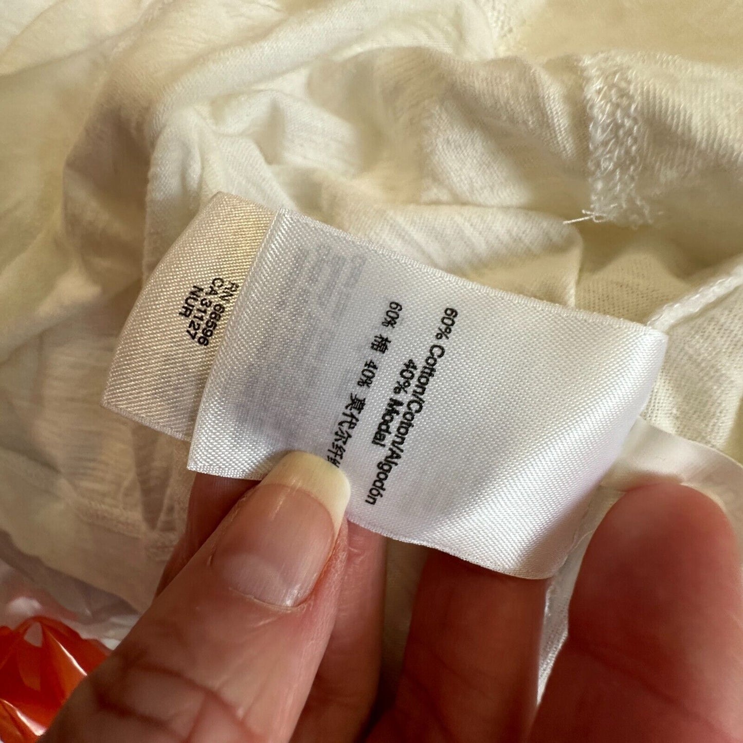 DKNY Ultra Soft Cream Short Sleeve Side Slit Round Neck Boxy Crop Top L