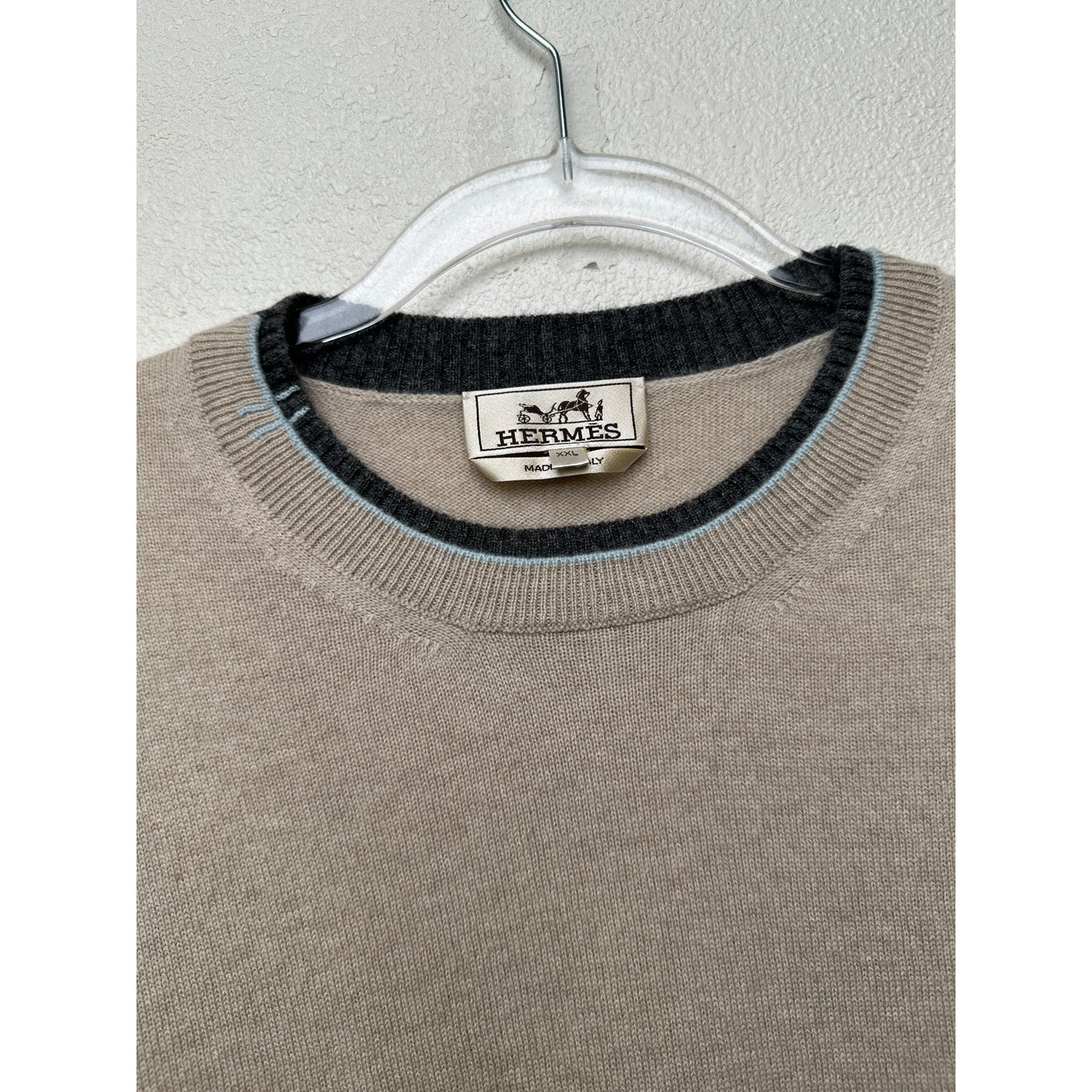 Hermes 100% Cashmere Crewneck Sweater Beige Men’s 2XL Made in Italy