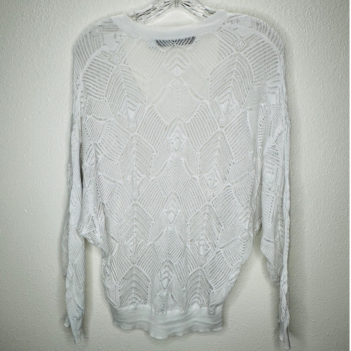 IRO Dusk White Crochet V Neck Lightweight Sweater Dolman Sleeves XS