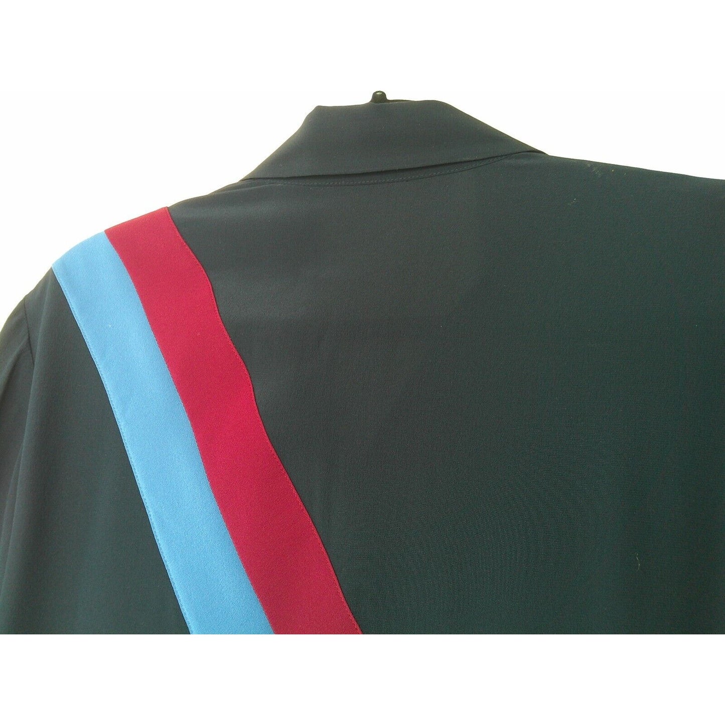 Stella McCartney Silk Black Blue & Red Diagonal Stripe Front Button Blouse Top